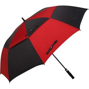 golf umbrella large oversize 68 inches air vent double canopy windproof automatic straight rain umbrellas for men and women, black/dark red