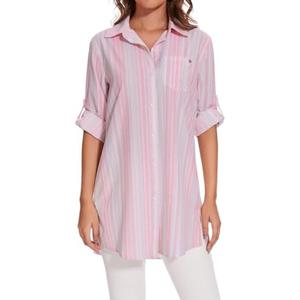 Lightbare Women’s UPF 50+ Button Down Shirt Dress Collared Long Sleeve Blouse Swimsuit Coverup Boyfriend Shirts Loose Fit