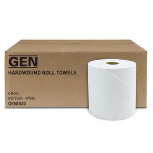 GEN 1820 Hardwound Roll Towels, White, 8" x 800 ft (Case of 6)