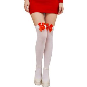 Thigh High Stockings for Women, Satin Bow Stockings for Halloween, Christmas, New Year's Eve, and Valentine's Day