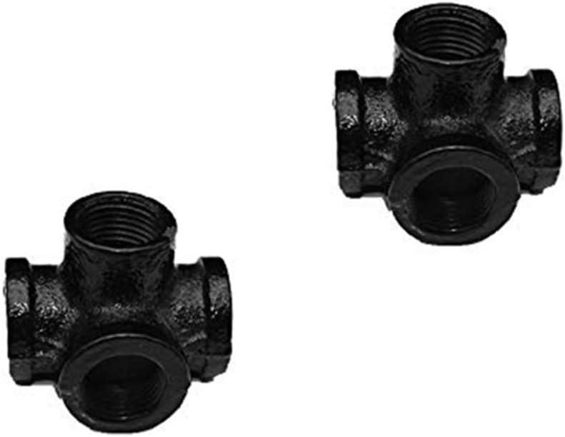 GeilSpace 4-Way, Malleable Iron Pipe Fittings - Vintage DIY Industrial Shelving, Industrial Decor, Furniture DIY (3/4", Black) (0.75 Inch)