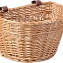 Wicker Front Cargo Bike Basket - Perfect for Riders of All Ages and Genders - for Beach Cruiser, Stationary Bike, E-Bike, or Road Bike with Stylish Faux Leather Straps