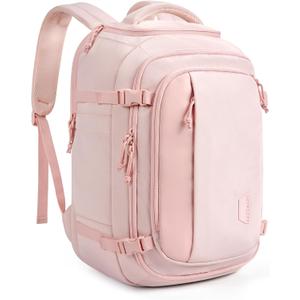 BAGSMART Travel Backpack Carry on Flight Approved, 28L Lightweight Backpack Fits 17.3 Inch Laptop for Men Women, Water Resistant Personal Item Travel Bag with USB Charging Port, Pink
