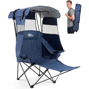 Bolosy Camping Chair with Foot Rest Beach Chair with Canopy Shade