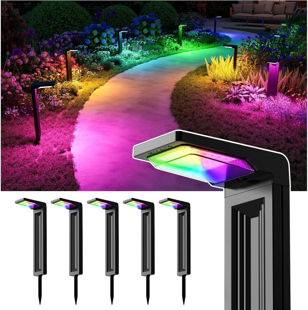 6 Pack Color Changing Solar Pathway Lights Outdoor Waterproof 20 LED Solars Powered Walkway Landscape Lamp for Garden, Lawn, Path, Yard, Driveway, Sidewalk, 8 Colorful Accent Lighting Decoration (RGB)