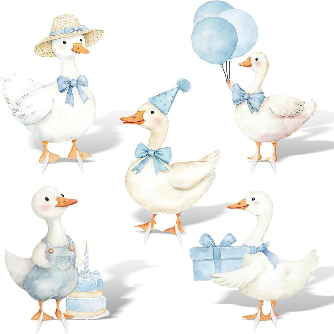 5Pcs Silly Goose Baby Shower Decorations, Blue Large Goose Cardboard Cutout Standup, Geese Birthday Party Sign for Photo Booth Props Backdrop Garden Entrance Decor Cartoon Party Supplies