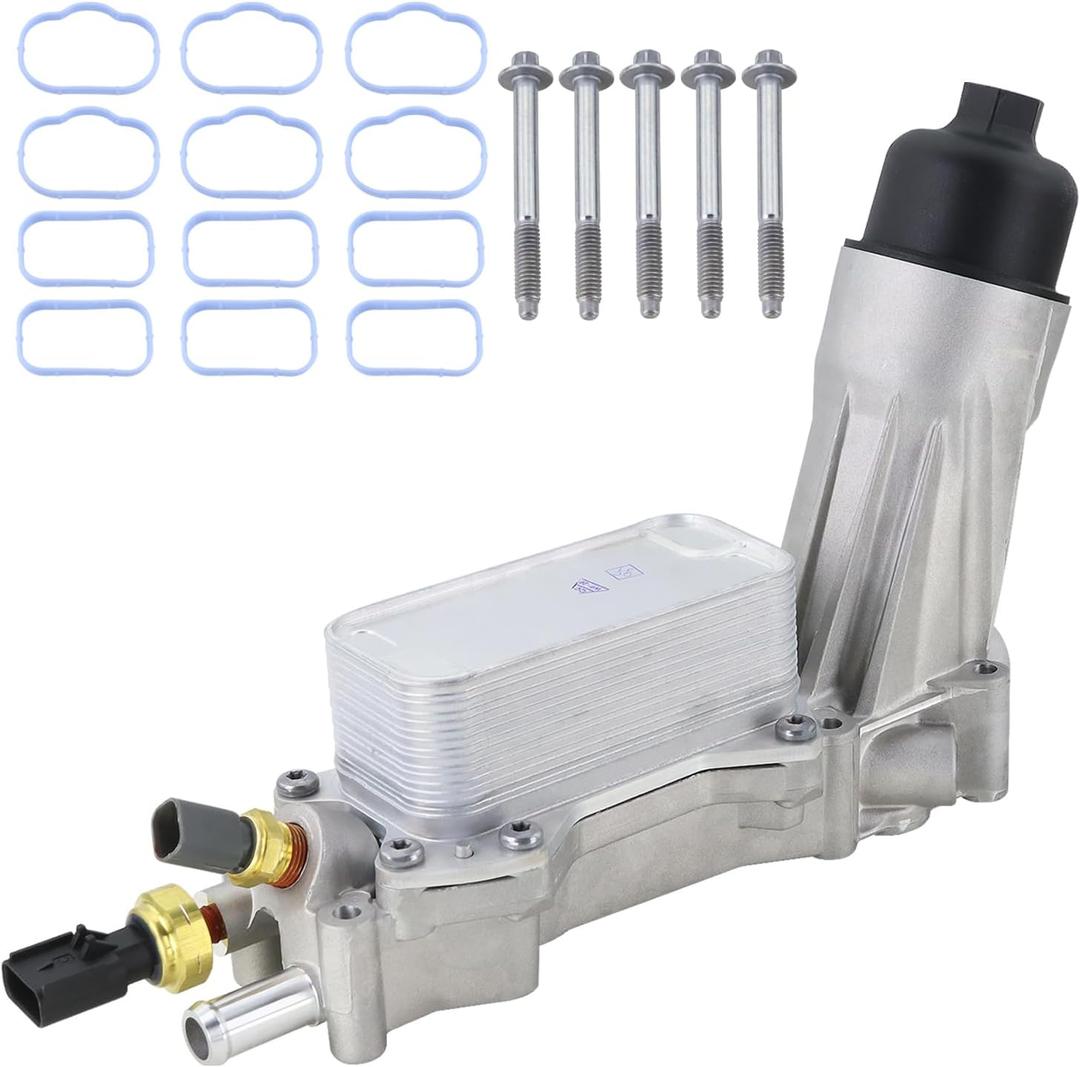 68308741AF Aluminum Engine Oil Cooler & Oil Filter Housing Adapter Assembly Compatible with 2021-2024 Jeep Wrangler Grand Cherokee Dodge Challenger Charger Ram 1500 Chrysler 300