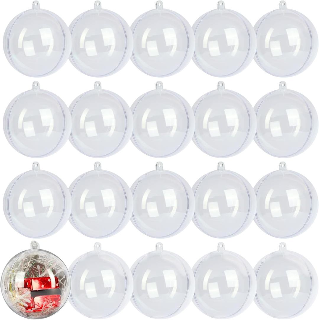 20 Pack Clear Plastic Fillable Ornament Ball 3.93''/ 100mm for Christmas, Holiday, Wedding, Party, Home Décor