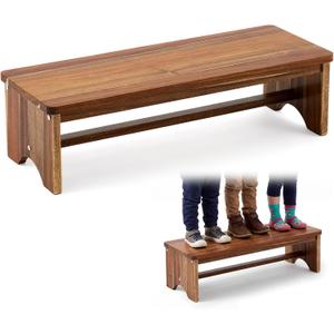 Leinuosen 32 Inch Extra Long Wooden Step Stool, Acacia Solid Wood Heavy Duty One Step Stool Holds up to 550 Lbs, Non-Skid Surface for Elderly Seniors Adults Kids, Bed Kitchen Bathroom Outdoor