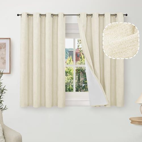 Lajode Linen Blackout Curtains 54 Inch Length 2 Panels for Bedroom, Thermal Insulated Total Light Blocking Noise Reducing Window Curtains for Farmhouse, Bronze Grommet, Cream, Each 52" Wide