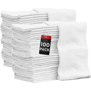 Nabob Wipers Auto Mechanic Shop Towels 100 Pack Bulk Rags 100% Cotton Commercial Grade Shop Rags Size 14"x14" (100 Pack, White)