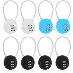 Moxweyeni 8 Pack Combination Wire Lock 3 Digit Small Combo Luggage Number Cable Padlock Outdoor Waterproof Resettable Lock for School Gym Locker Travel Backpack Suitcase Storage (Black, Silver, Blue)