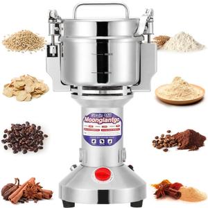 Moongiantgo Grain Mill Grinder Electric 300g Commercial Spice Grinder 1500W Stainless Steel Pulverizer Dry Grinding Machine for Wheat Corn Rice Pepper Herbs Coffee Beans (300g Upright, 110V) (Silver)