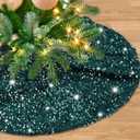 Sequins Christmas Tree Skirt Emerald Green Small Velvet Tree Skirts Mats for Medium Sized Xmas Tree Decorations Living Room