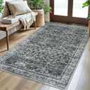 3x5 Washable Area Rug for Entryway, Moss Charcoal Soft Distressed Floral Rug with Non-Slip, Low-Pile Vintage Neutral Area Rugs for Living Room Nursery Bedroom, Dorm Carpet with Non-Shedding