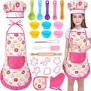 GIFTINBOX Kids Cooking and Baking Chef Set, 25PCS with Kids Apron,Chef Hat & Utensils ids Cooking Set, Toddler Dress Up and Pretend Play Kitchen Toys, Birthday Toys for 3 4 5 6 7 8 Year Old Girls