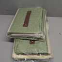 4 Pack Storage Bins with Zipper Lid Cotton Linen Fabric Lidded Storage Baskets Boxes Foldable Washable Closet Shelf Clothes Organizer Container with PU Leather Handles (Green, Small)