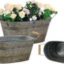 vensovo Galvanized Metal Oval Planter Buckets with Handles  Set of 3 Rustic Farmhouse Flower Tubs with Drain Holes & Plugs, Vintage Small Pots for Herbs, Succulents, Wedding or Tabletop Decor
