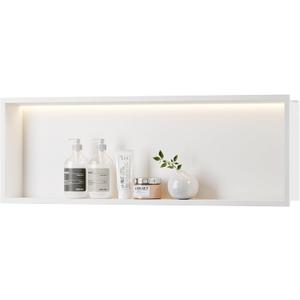 Qeke Stainless Steel Shower Niche 36" X 12", No Tile Needed Wall Niche with Non-Dimmable Led Light, Recessed Shower Shelf Lighting for Bathroom Storage Over Mount Installation, Matte White