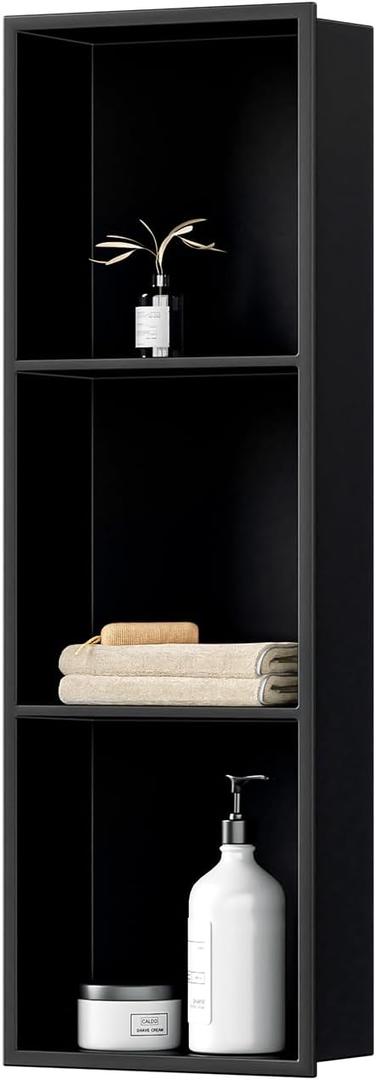 VHH 12" x 36" No Tile Needed Shower Niche, Black Stainless Steel 3-Tier Recessed Wall Niche for Bathroom Shower Wall, 11"x35"x3.95"