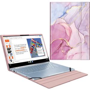 Fintie Sleeve Case for 14" ASUS Chromebook Flip C433TA / ASUS Chromebook C425 / Lenovo Yoga Slim 7 14IIL05 / Dell Latitude 7410 7420 - Premium PU Leather Portfolio Book Cover, Glittering Marble