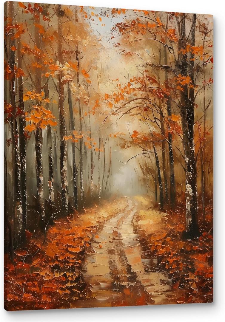 PHAMTE Fall Vintage Landscape Wall Art Decor Canvas, Fall Autumn Vintage Rustic Moody Pictures Wall Decor Decorations Art for Living Room Home, Vintage Framed Canvas Artwork for Walls Wall Decor 16x24