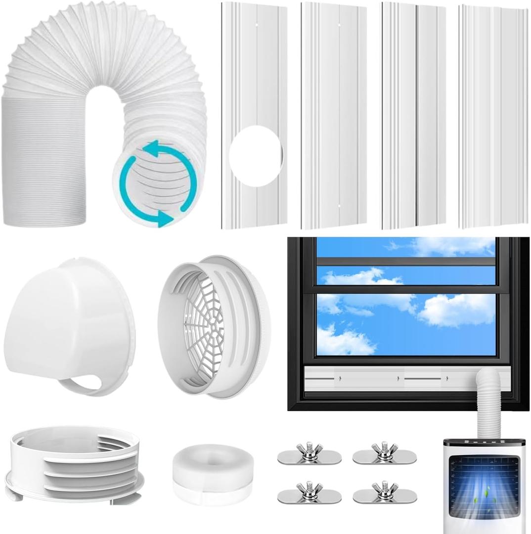 Portable AC Window Vent Kit with 5.9Inch Exhaust Hose & Mobile Air Conditioner Unit Coupler, Upgraded Seamless 4 Seal Plates Window Kit Adjustable for Horizontal & Vertical Sliding Windows