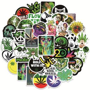Weed Stickers for Adults, 50PCS Plant Vinyl Waterproof Marijuana Sticker Decals for Skateboard Water Bottles Bikes Luggage Etc.