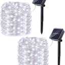 Lomotech Solar String Lights Outdoor - 2 Pack Total 66ft 200LED Solar Fairy Lights Waterproof 8 Modes Twinkle Lights for Outdoor, Patio, Garden, Yard, Party, Wedding, Tree Decoration (White)