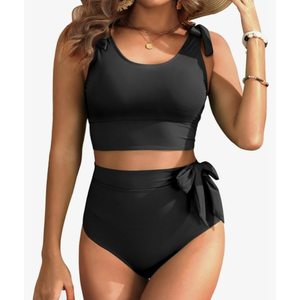 Two Piece High Waisted Swimsuits - Women Tummy Control Bikini Modest Bathing Suit 2PC 2025, Size M