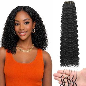 Deep Wave Feather Crochet Hair 12 Inch 100 Strands Pre-Looped for Black Women, 180g Synthetic Pre Separated Invisible Knotless Crochet Bundles, Feathered Tip Braids (1B, 12Inch (100strands))