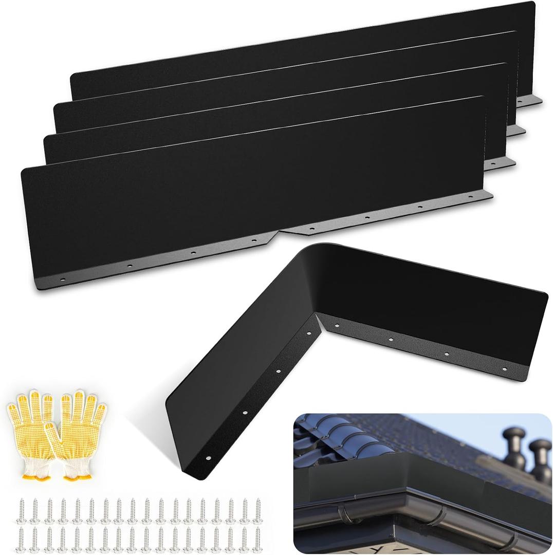Rain Diverter Roofing Gutter Guards, 4 Pack 15.7 x 3.54 x 0.74 Inches Gutter Splash Guard Valley Downspout Roof Foldable Drip Guard for Corner House (Black)