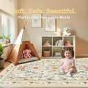 Beige Floral Area Rug 6x9,Neutral Washable Girls Bedroom Rug for Nursery, Playroom or Kids Room,Soft Non-Slip Carpet for Baby Room and Modern Home Decor