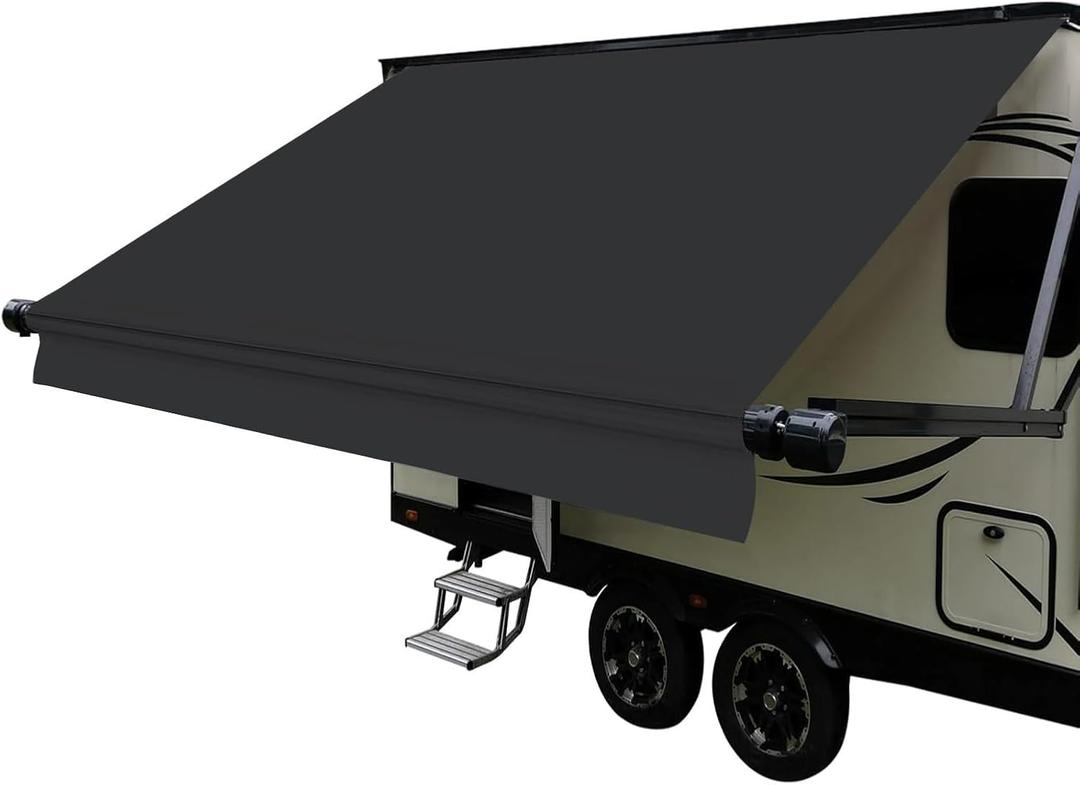 Dulepax RV Awning Fabric Replacement(15'2" Fabric) Upgrade 18.5oz Heavy Duty Vinyl RV Replacement Awning, Universal RV Canopy Replacement for All Trailer Motorhome Awning Brands Black