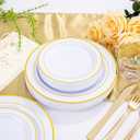 WELLIFE Gold Disposable Dinnerware Set for 100 Guests - 600PC BPA-Free Plastic Plates & Cutlery Kit with 100 Dinner Plates, Salad Plates, Forks, Knives, Spoons & Cups for Party, Catering (Heavy-Duty)