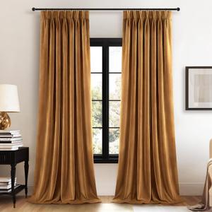 Gold Brown Velvet Pinch Pleated Curtains 84 Inches Long for Living Room Bedroom Yellow Luxury Elegant Decorative Thermal Insulated Room Darkening Window Treatments,40x84 Inches,2 Panels