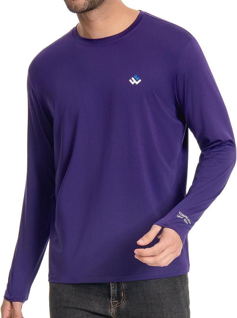Mens UPF 50+ Lightweight Long Sleeve Casual T-Shirt Quick Dry UV Sun Protection for Outdoor Beach Hiking Fishing Exercise (Purple, XL)