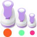 Chengu 3 Pack Craft Paper Punch Circle 2, 1 and 5/8 Inch Punch Paper Punchers Round with 10 Pcs Sticker, Cutter Purple for Card Making Scrapbook DIY Albums Photos Office Supplies