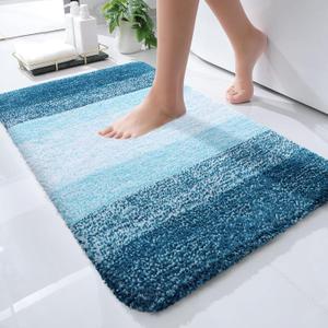 OLANLY Bathroom Rugs Mat 24x16, Extra Soft Absorbent Microfiber Bath Rugs, Rubber Backing, Quick Dry, Washable Bath Mats for Bathroom Floor, Tub and Shower, Home Decor Accessories, Peacock Blue