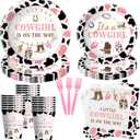 Funnymoom 452 Pcs Cowgirl Baby Shower Party Decorations Include a Little Cowgirl Is on the Way Paper Plates Napkins Cups Tablecloth Cutlery Straws for Baby Shower Party Supplies