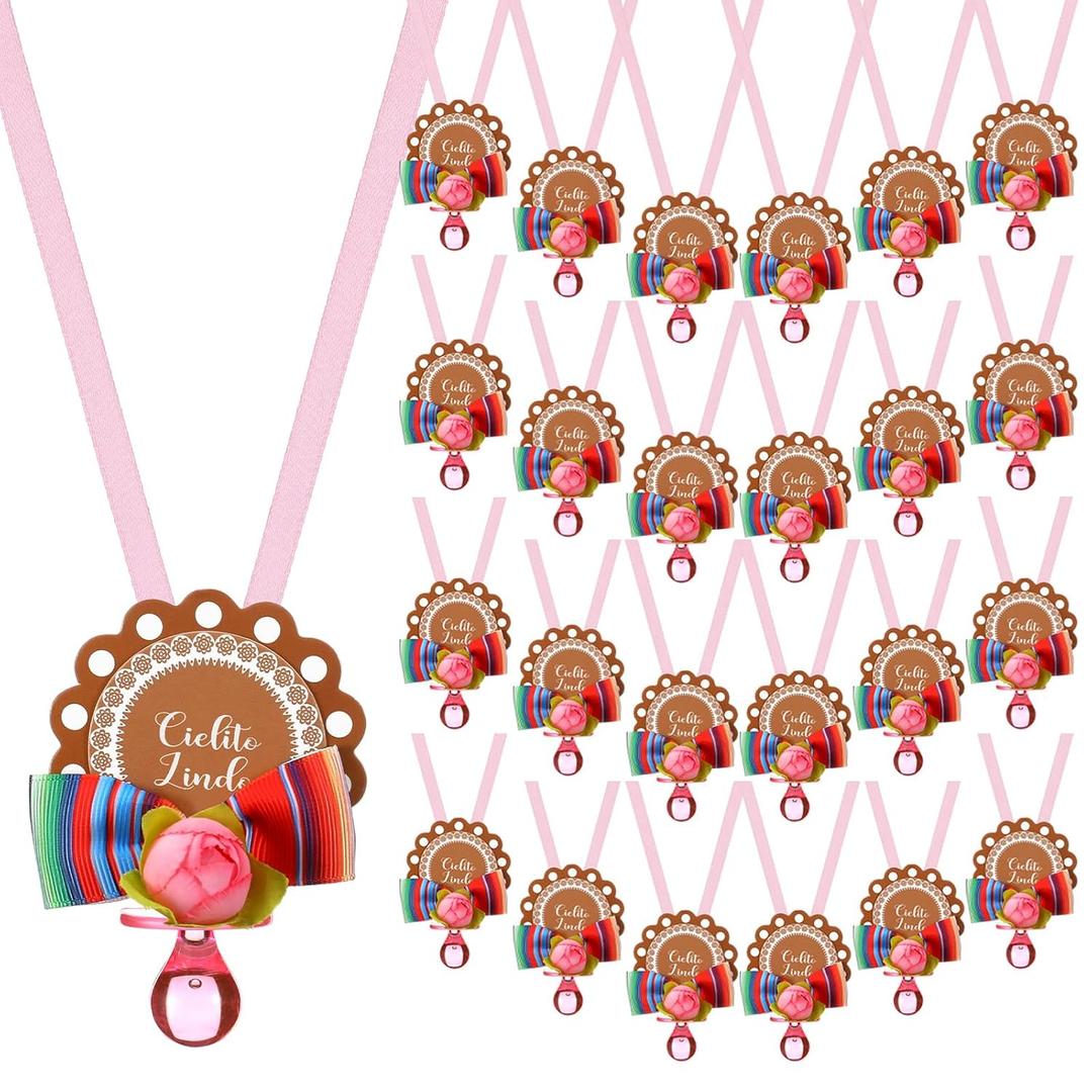 Landical 24 Pcs Cielito Lindo Party Pacifiers Necklaces Mexican Baby Shower Pacifiers Decorations Acrylic Pacifier Necklaces for Adults Guest Baby Shower Party Supplies Gifts Table Scatter Decorations