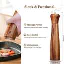 2 Pack 10 Inch Acacia Wooden Salt and Pepper Grinder Set, Manual Salt and Pepper Mills, Salt Grinder Refillable with Adjustable Coarseness, Ceramic/Stainless Steel Core Tableware Gifts