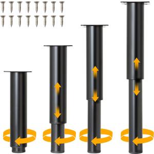 4-Piece Adjustable Furniture Legs Set, Black Metal Furniture Legs, Adjustable in Height from 7.09 inches to 11.81 inches, Suitable for Modern cabinets, Tables, and Storage cabinets