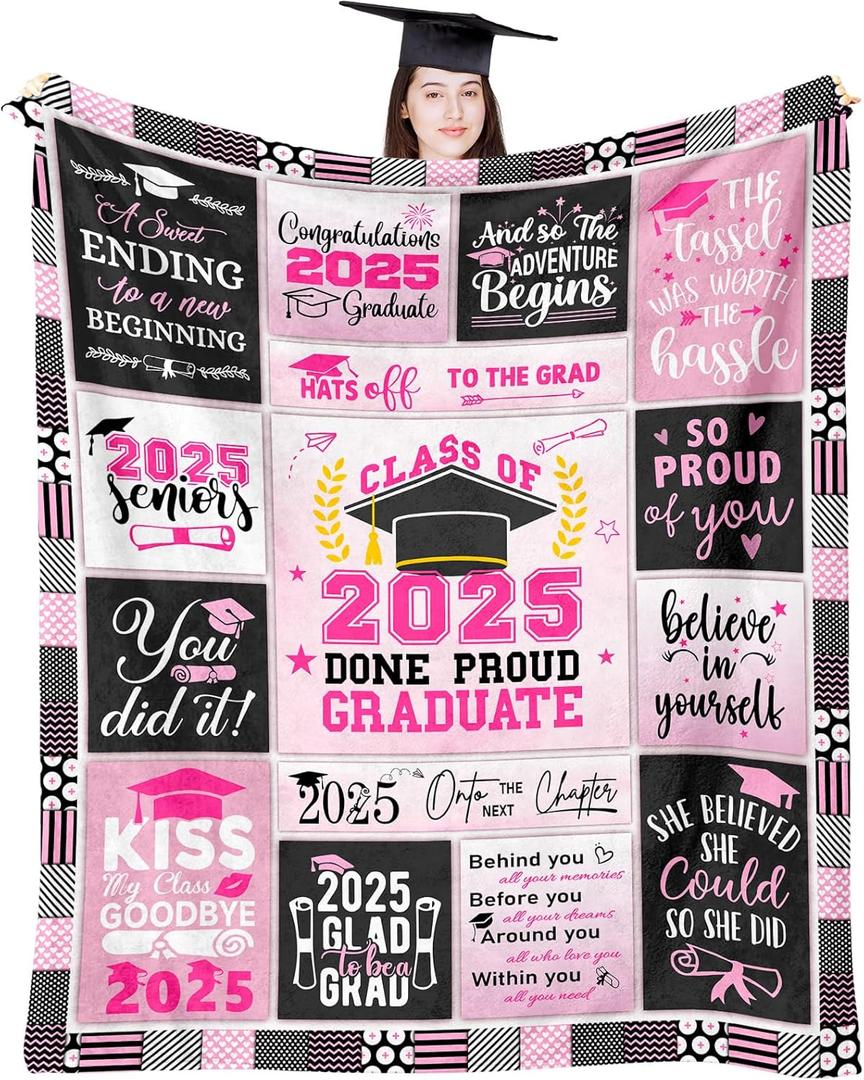2025 Graduation Gifts Blanket, Graduation Gifts for Women/Her/Girls/Daughter, Class of 2025 Gift, College/High School/Masters Degree/Doctorate/PHD Graduations Gifts Throw Blanket 60"X50"