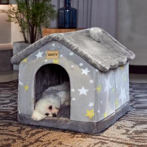 JIUPETY Cute Indoor Dog Houses, Dog Bed with Cover Cave, M Size Up to 15 Lbs Cat and Puppy, Igloo Pet House with Non-Slip Bottom, Grey
