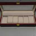 Uten Watch Box, 6 Slot Watch Case, Watch Holder with Glass Lid, Wooden Watch Case with Removable Watch Pillow, Metal Clasp Watch Display., brown,peach,clear (Cherry Red)