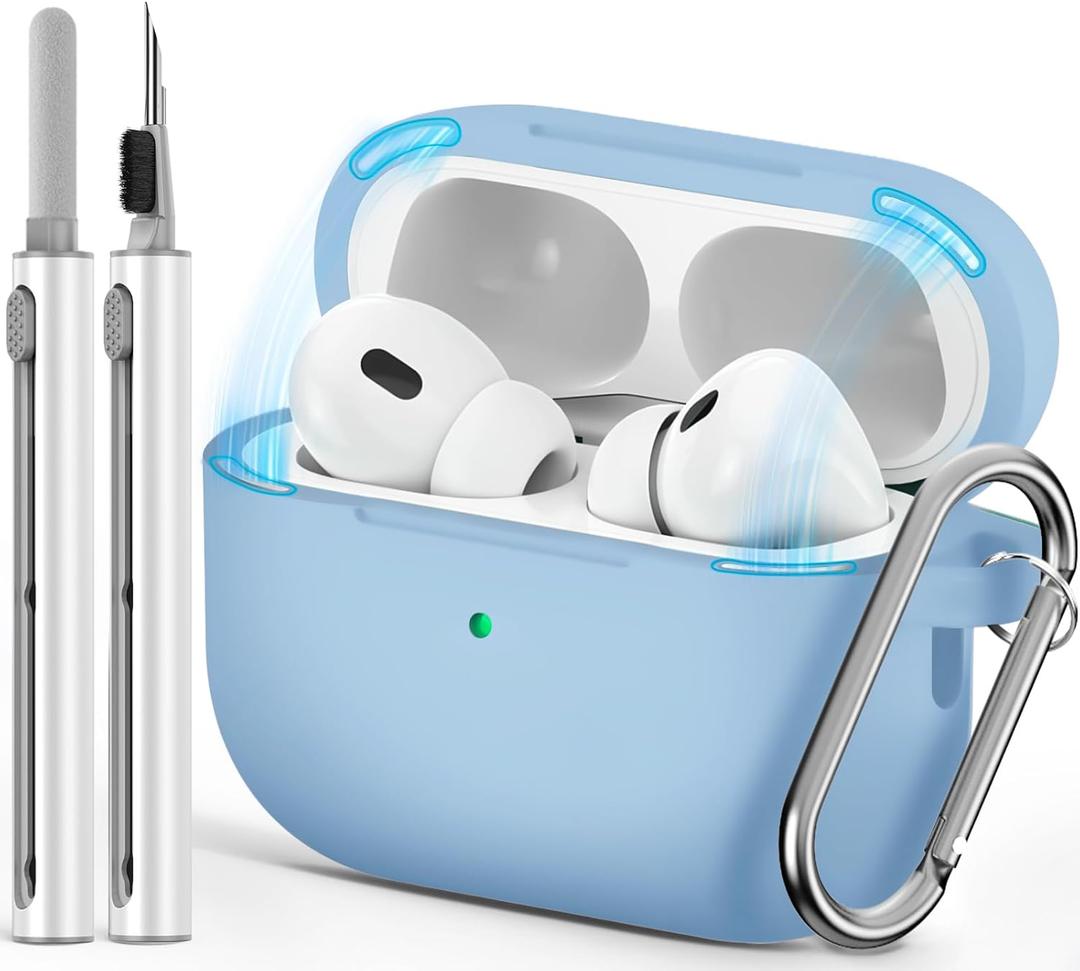 Ljusmicker for AirPod Pro Case Cover with Cleaner Kit,Soft Silicone Protective Case for Apple AirPods Pro 2nd/1st Generation for Women Men,AirPod Pro Case with Magnetic Lid Lock & Keychain-Pure Blue