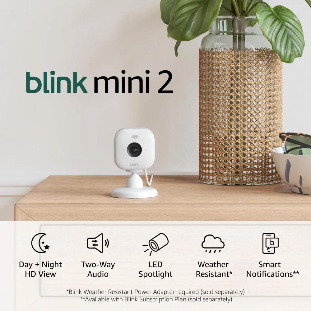 Blink Mini 2 — Home Security & Pet Cameras with HD video, color night view, motion detection, two-way audio, and built-in spotlight — 2 cameras (White)