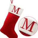 ZOEA 20 Inches Christmas Stockings with Initials, Large Embroidered Letter Knit Christmas Stocking for Family Holiday Decorations and Xmas Gift (M, Red)