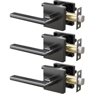 3 Pack Matte Black Passage Door Handles, Invisible Screws, Streamlined Closet Door Lever Handles, Hall Doors Handles Black, Matte Black Hallway Passage Door Handles